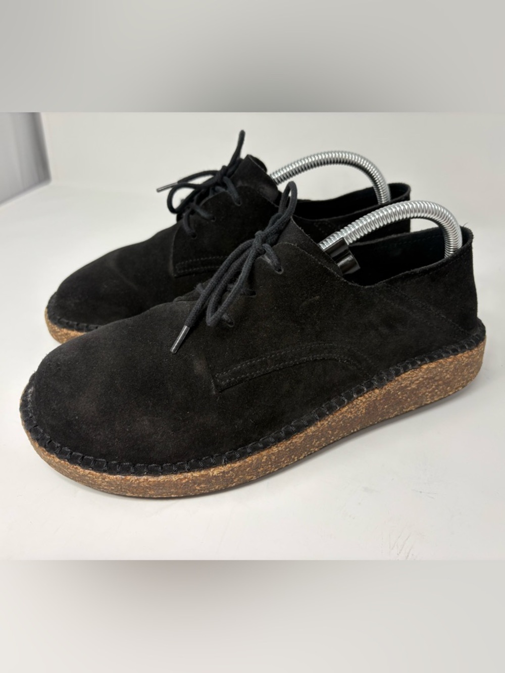 BIRKENSTOCK Womens EU40 US9 Gary Black Suede Lace Up Shoes Cork Footbed